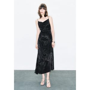 autumn asymmetric jacquard waist suspender dress
