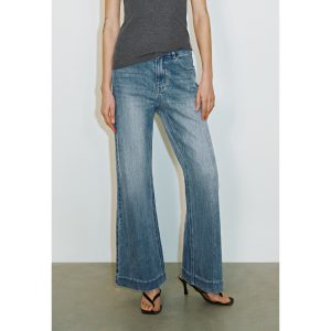 Spring Retro Whisker Washed Flared Denim Pants